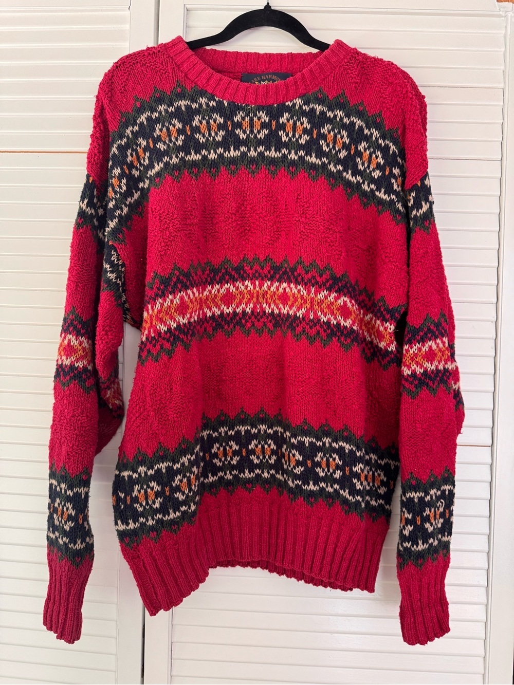 Vintage 90’s Lake Harmony USA Red Collar Sweater 100% Cotton